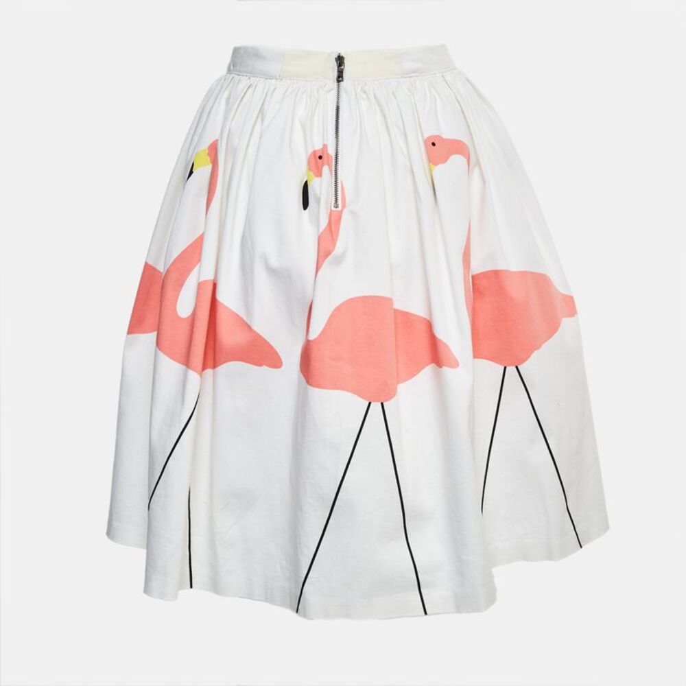 Alice + Olivia White Flamingo Print Stretch Cotton Flared Hale Mini Skirt Xs - Picture 3 of 6